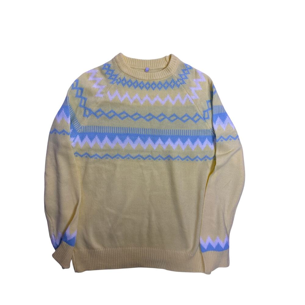 Pastel Fair Isle Knit Sweater Easter Spring Womens Small feminine cozy yellow